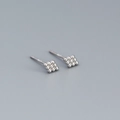 Minimalist 925 sterling silver square stud earrings made of small beads in silver finish - White Gold