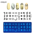 Detail of OMQ-09 nail stamping plate featuring intricate mandala and floral line art designs - Mandala Totem Theme (OM-Q Pattern 09)
