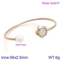 Rose gold open bangle featuring a white shell pearl and flower detail with white stone - Rose Gold Opal Flower Style (KB123094-K)