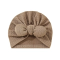 Gestrickte Baby Turban Mütze mit großer Schleife in Beige, weiche Häkelmütze für Babys - Geeignet für 0-18 Monate / Camel