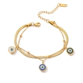 Zweilagiges goldenes Edelstahl-Armband mit bösem Blick und Schlangen- sowie Perlenkette - Gold Böser Blick Doppelreihiges Armband