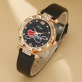 Vintage women's quartz watch with black leather strap and heart design gold case - Watch Only / Black
