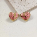 Pink heart-shaped earrings in 18K gold-plated stainless steel with spiral enamel detail - Pink