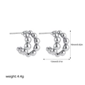 Detailed view of silver beaded C-shape earrings with precise size and weight measurements - Silver