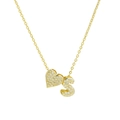 Gold balloon heart and letter S pendant necklace with sparkling cubic zirconia pavé - Letter S