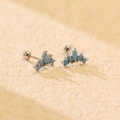Crown-shaped S925 sterling silver stud earrings with light blue zircons and screw backs - 925 Silver / Platinum (Turquoise Stone)