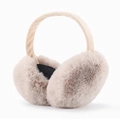 Detailed view of the soft cream plush earmuffs with high-density faux fur texture - One Size / Beige