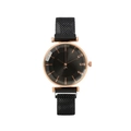 Women's quartz watch with black geometric cut dial and rose gold magnetic mesh strap - Black Milanese Strap