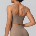 Ensemble soutien-gorge de yoga marron café à fines bretelles et dos nu pour fitness - S / Hauts / Brun Mocha