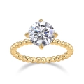 Elegance 18K gold plated S925 silver ring featuring a round moissanite in beaded band - R15149-90-3 Carats + Gra/black Card / US Size 7 / Circumference 54.3mm