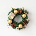 25cm Christmas wreath with gold ornaments, pine cones, and bow on green pine needles - 25cm / Gold Gift Bag Style