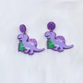 Cute purple acrylic dinosaur earrings with Christmas tree and glitter studs - Purple Dinosaur