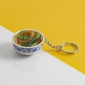 Miniature abalone noodle bowl keychain with blue floral pattern and metal chain ring - No.34 Large Abalone Noodles (Model)