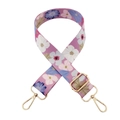 Adjustable floral crossbody bag strap with purple base and gold swivel metal buckles - No.102 Floral + Gold Buckle