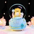 Teddy Bear crystal ball music box with blue star base and warm lighting for girls - 8525 Blue Base / Medium 80# LED Light+Music