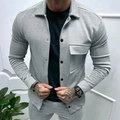 Detailed view of light gray heavy twill jacket fabric texture and front pocket design - S / Light Gray