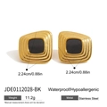 Vintage square black onyx stud earrings in textured gold-plated stainless steel - Retro Square Black Insert Style (JDE0112028-BK) / Gold