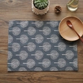 Rectangular linen placemat with blue tree pattern and natural Nordic rustic design - Dark Color (Double Layer)