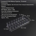 Detailed 8-slot clear acrylic makeup organizer showing 25.5cm length for vanity storage - Thickened 8-Grid Transparent Makeup Rack