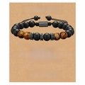 Men's tiger eye and matte black beaded bracelet with adjustable drawstring closure - To My Brother
