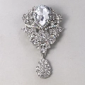 Luxury silver-tone brooch with pear-shaped crystals and sparkling rhinestone detailing - XD7596-1-Silver Full Drill Vintage Teardrop