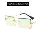 Frameless rectangle sunglasses with yellow to pink gradient lenses and gold metal frame - Yellow to Pink Gradient