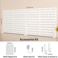 White pegboard organizer set with four 300x400mm boards, 15 hooks and 3 desk stands - Square Board Set 3 Clamp / White