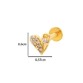 Golden heart-shaped ear stud with zircon inlay and internal threading, size 0.6x0.57cm - 7# Side-Set Heart Style - Gold