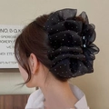 Große schwarze Haarklammer aus Netzstoff mit weißen Punkten für elegante Frisuren - Übergroße Netzschleife Mit Punkten / 020 Schwarz Übergroß
