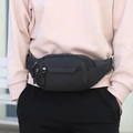 Men's versatile black nylon waist bag with multiple zip pockets and woven pullers - Black