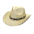Glinsterende gouden cowboyhoed met zwarte decoratieve riem en zilveren metalen gespen - M (56-58cm) / Goud