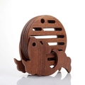 Squirrel-shaped ebony wood coaster set with circular slatted mats and storage rack - Ebony Fish Shape Type A Mat Set (4 Pcs) With Base