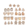 Set ornamenti natalizi in legno fai-da-te con stelle, alberi e scatole regalo naturali - Modello B 27 pezzi/confezione