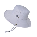 Light gray outdoor wide brim sun hat with B SPORT logo and adjustable chin strap - Gray