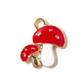 Pendentif double champignon doré avec émail rouge et blanc pour bijoux DIY - Rouge Plaqué Or