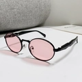 Vintage-Oval-Sonnenbrille mit schwarzem Metallrahmen und rosa Gläsern für Damen - Schwarzer Rahmen Rosa Gläser
