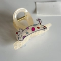 Pinza de pelo beige translúcida con un tierno motivo de gato con manchas de colores - 8cm / Gato blanco