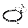 Vue détaillée des perles d'hématite de 6mm sur un bracelet tressé noir réglable poli - Tube droit 6x6mm