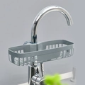 Grey plastic faucet storage rack with hollow drainage for kitchen sink sponges - Gray