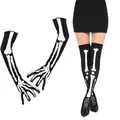 Detail of Halloween costume set featuring bone print long socks and matching gloves - Black Skeleton Gloves and Socks Set