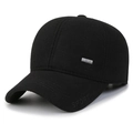 Men's winter black wool baseball cap with ear protection and sport embroidery - Adjustable / Black