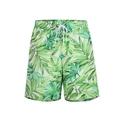 Men's beach shorts with tropical green palm leaf print and adjustable white drawstring - Green Leaf