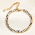 Elegant 6mm 14K gold-plated stainless steel bracelet with double-row sparkling crystals - Gold