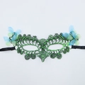Squisita maschera per carnevale in pizzo verde e nero con strass e ali di farfalla - Maschera bronzante a farfalla-Verde