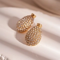 French vintage style golden teardrop earrings set with sparkling crystals in gold finish - 5-Silver Pin-Gold (Waterdrop Pave Rhinestone Luxury Earrings)
