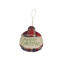 Addobbo natalizio in juta a quadri rossi con scritta Merry Christmas e corda da appendere - Ornamento Natalizio in Jute A (Tondo)