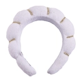 White towel sponge headband with golden rhinestone trim and twisted texture - Single Headband (Terry Cloth) / White with Rhinestones