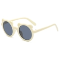 Cute cream round kids sunglasses with bear ears and dark protective lenses - Beige Frame