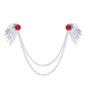 Spille da colletto con ali argentate con gemme rosse e catene metalliche doppie appese - Argento / Zirconia Rossa