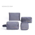 Flannel travel makeup bag 4-piece set in grey with elegant gold embroidery - Four-Piece Set / Premium Grey